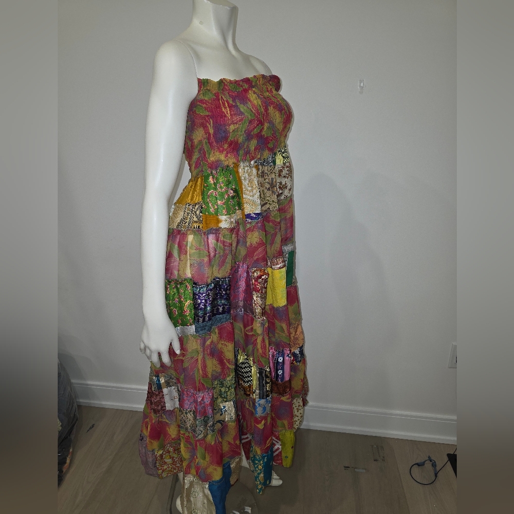 Patchwork 100% silk dress / skirt - Picture 14 of 15